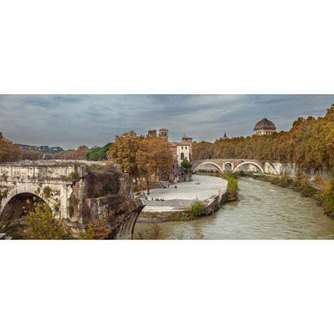 Tiber river through the city of Rome, Italy Black Modern Wood Framed Art Print with Double Matting by Frank, Assaf