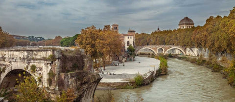 Tiber river through the city of Rome, Italy Black Ornate Wood Framed Art Print with Double Matting by Frank, Assaf