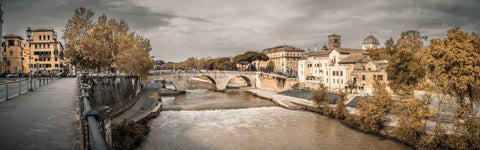 Tiber river through the city of Rome, Italy Black Ornate Wood Framed Art Print with Double Matting by Frank, Assaf