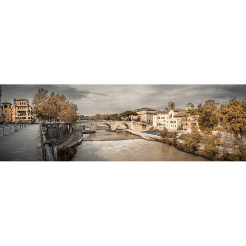 Tiber river through the city of Rome, Italy Black Modern Wood Framed Art Print with Double Matting by Frank, Assaf