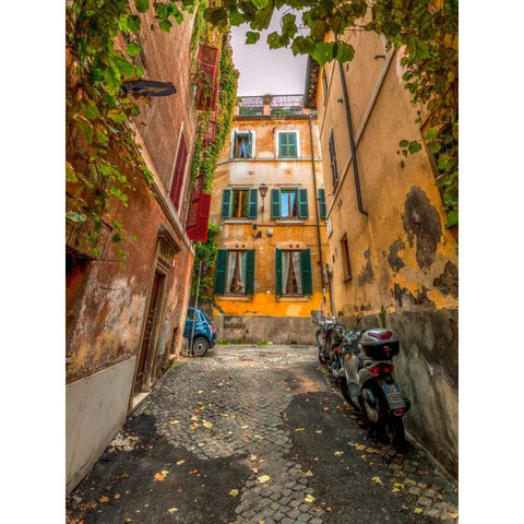 Narrow streets in old town of Rome, Italy Black Modern Wood Framed Art Print with Double Matting by Frank, Assaf