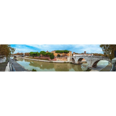 Tiber river through the city of Rome, Italy Black Modern Wood Framed Art Print with Double Matting by Frank, Assaf