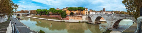 Tiber river through the city of Rome, Italy White Modern Wood Framed Art Print with Double Matting by Frank, Assaf