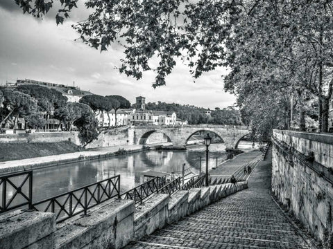 Tiber river through the city of Rome, Italy White Modern Wood Framed Art Print with Double Matting by Frank, Assaf
