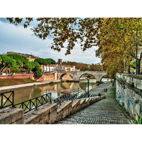 Tiber river through the city of Rome, Italy Black Modern Wood Framed Art Print with Double Matting by Frank, Assaf