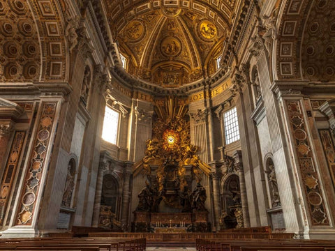Inside of St. Peters Basilica, Rome, Italy Black Ornate Wood Framed Art Print with Double Matting by Frank, Assaf