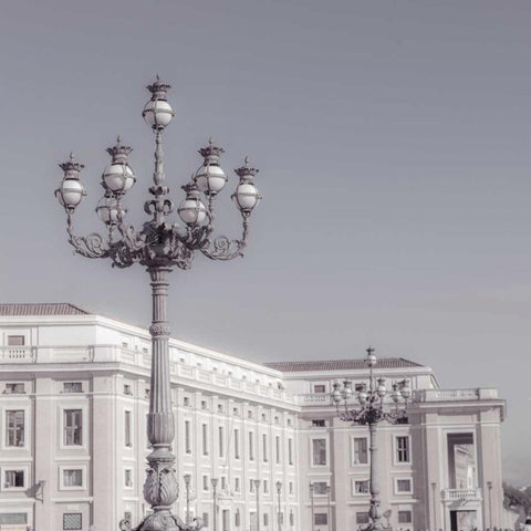 Lamppost in St. Peters Basilica square, Vatican, Rome White Modern Wood Framed Art Print by Frank, Assaf