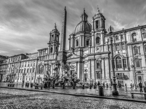 Piazza Navona and Fountain of Neptune. Rome, Italy White Modern Wood Framed Art Print with Double Matting by Frank, Assaf