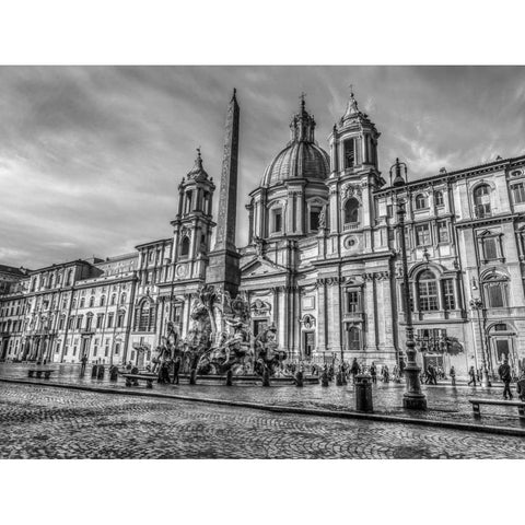 Piazza Navona and Fountain of Neptune. Rome, Italy Black Modern Wood Framed Art Print with Double Matting by Frank, Assaf