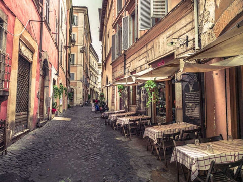 Street cafe in Rome White Modern Wood Framed Art Print with Double Matting by Frank, Assaf