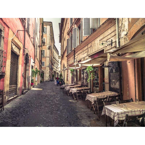 Street cafe in Rome Black Modern Wood Framed Art Print with Double Matting by Frank, Assaf
