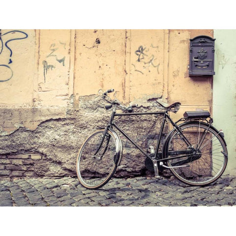 Bicycle outdise old house in Rome Black Modern Wood Framed Art Print with Double Matting by Frank, Assaf