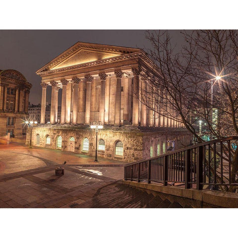 Famous Chamberlain square during night, Birmingham, UK Gold Ornate Wood Framed Art Print with Double Matting by Frank, Assaf