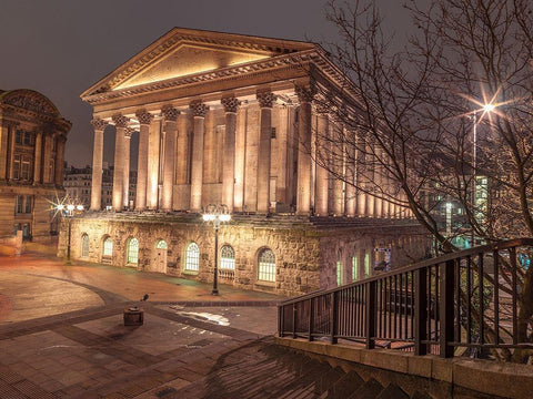 Famous Chamberlain square during night, Birmingham, UK White Modern Wood Framed Art Print with Double Matting by Frank, Assaf