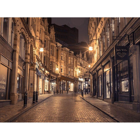 View of Cannon street at night, Birmingham, UK Black Modern Wood Framed Art Print with Double Matting by Frank, Assaf