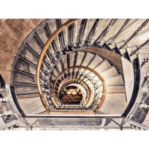 Spiral staircase from above in a building-Birmingham-UK White Modern Wood Framed Art Print by Frank, Assaf