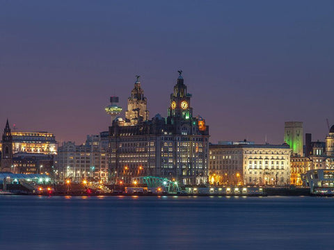Liverpool city skyline across the River Mersey, UK,FTBR-1871 Black Ornate Wood Framed Art Print with Double Matting by Frank, Assaf