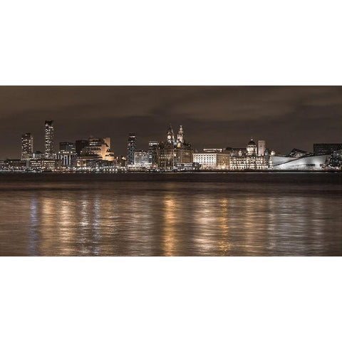 Liverpool city skyline across the River Mersey, UK,FTBR-1873 Black Modern Wood Framed Art Print with Double Matting by Frank, Assaf