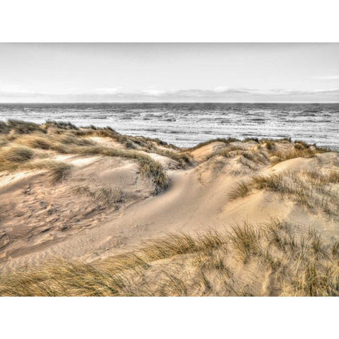 Tranquil beach with grass, Blackpool, UK Black Modern Wood Framed Art Print with Double Matting by Frank, Assaf