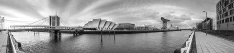 View along the river Clyde, Glasgow, FTBR-1814 White Modern Wood Framed Art Print with Double Matting by Frank, Assaf