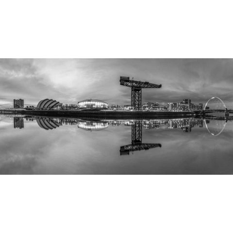 View along the river Clyde at night, Glasgow Black Modern Wood Framed Art Print with Double Matting by Frank, Assaf