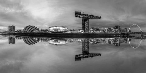View along the river Clyde at night, Glasgow White Modern Wood Framed Art Print with Double Matting by Frank, Assaf