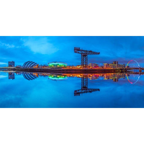 View along the river Clyde at night, Glasgow Black Modern Wood Framed Art Print with Double Matting by Frank, Assaf