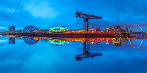 View along the river Clyde at night, Glasgow Black Ornate Wood Framed Art Print with Double Matting by Frank, Assaf