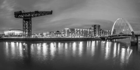 View along the river Clyde at night, Glasgow White Modern Wood Framed Art Print with Double Matting by Frank, Assaf