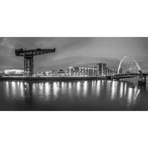 View along the river Clyde at night, Glasgow Black Modern Wood Framed Art Print with Double Matting by Frank, Assaf
