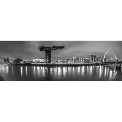 View along the river Clyde at night, Glasgow Black Modern Wood Framed Art Print with Double Matting by Frank, Assaf