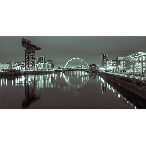 View along the river Clyde at night, Glasgow, FTBR-1901 Black Modern Wood Framed Art Print with Double Matting by Frank, Assaf