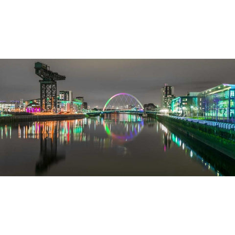 View along the river Clyde at night, Glasgow Black Modern Wood Framed Art Print with Double Matting by Frank, Assaf