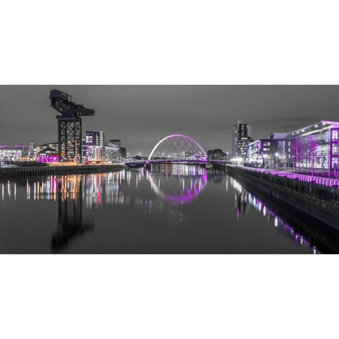 View along the river Clyde at night, Glasgow Black Modern Wood Framed Art Print with Double Matting by Frank, Assaf