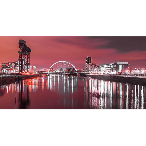 View along the river Clyde at night, Glasgow, FTBR-1902 Black Modern Wood Framed Art Print with Double Matting by Frank, Assaf
