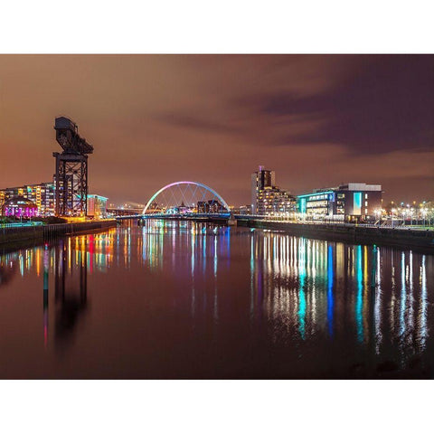 View along the river Clyde at night-Glasgow Gold Ornate Wood Framed Art Print with Double Matting by Frank, Assaf