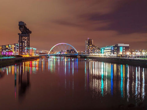 View along the river Clyde at night-Glasgow Black Ornate Wood Framed Art Print with Double Matting by Frank, Assaf
