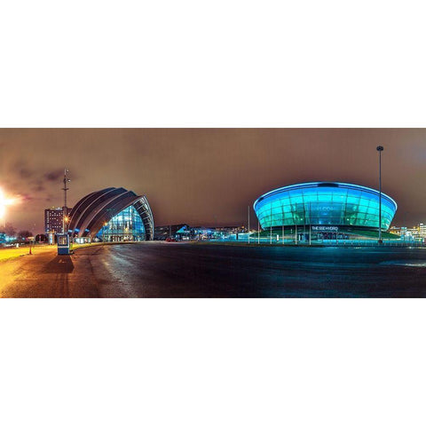 Evening view of Clyde Auditorium and SSE Hydro in Glasgow, FTBR-1903 Black Modern Wood Framed Art Print with Double Matting by Frank, Assaf