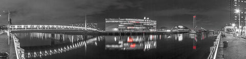 View along the river Clyde at night, Glasgow White Modern Wood Framed Art Print with Double Matting by Frank, Assaf