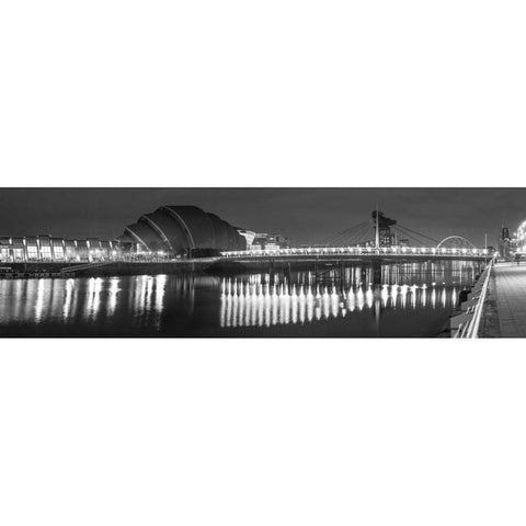 View along the river Clyde at night, Glasgow, FTBR-1808 Black Modern Wood Framed Art Print with Double Matting by Frank, Assaf