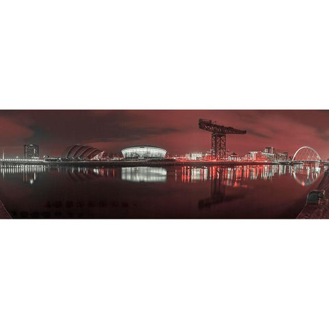 View along the river Clyde at night-Glasgow Black Modern Wood Framed Art Print by Frank, Assaf