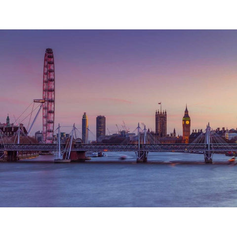 London cityscape over river Thames Black Modern Wood Framed Art Print with Double Matting by Frank, Assaf