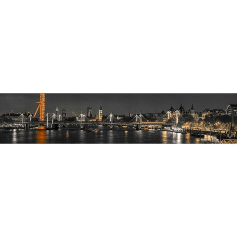 Panoramic view of London skyline over River Thames Black Modern Wood Framed Art Print with Double Matting by Frank, Assaf
