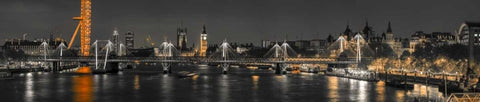 Panoramic view of London skyline over River Thames Black Ornate Wood Framed Art Print with Double Matting by Frank, Assaf