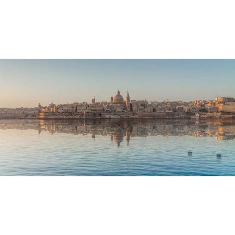 The harbour and St. Pauls Anglican Cathedral at Valletta, Malta Black Modern Wood Framed Art Print with Double Matting by Frank, Assaf