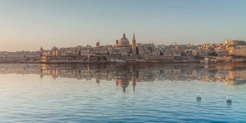 The harbour and St. Pauls Anglican Cathedral at Valletta, Malta Black Ornate Wood Framed Art Print with Double Matting by Frank, Assaf