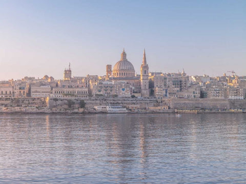 The harbour and St. Pauls Anglican Cathedral at Valletta, Malta Black Ornate Wood Framed Art Print with Double Matting by Frank, Assaf