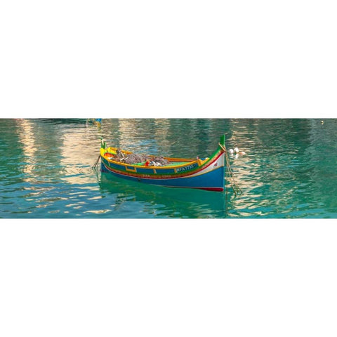 Colorful Maltese boats in St Julians bay, Malta White Modern Wood Framed Art Print by Frank, Assaf