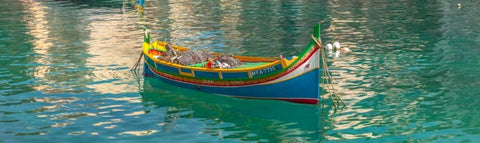 Colorful Maltese boats in St Julians bay, Malta White Modern Wood Framed Art Print with Double Matting by Frank, Assaf