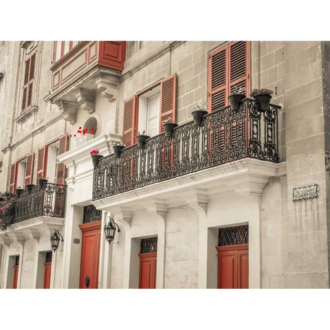 Traditional Maltese house with balcony, Mdina, Malta Black Modern Wood Framed Art Print with Double Matting by Frank, Assaf